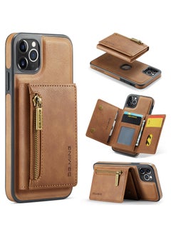 Buy CaseMe Wallet Case for iPhone 11 Pro MAX DGMING Premium Leather Phone Case Back Cover Magnetic Detachable with Trifold Wallet Card Holder Pocket - Brown in Egypt