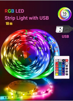 Buy RGB LED Light Strip for Bedroom - Multi-color with Remote Control, USB Powered, Perfect LED Light for Bedroom, TV, Desktop Computer Decoration. Wall Light Strip, 10m in Saudi Arabia