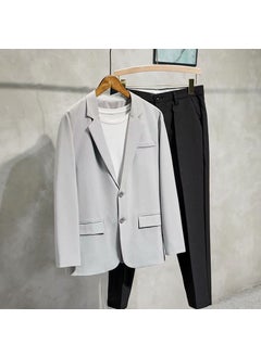 Buy 2021 Mens Slim Fit Blazer Mid-Length Korean Style Suit Jacket Light gray in Saudi Arabia