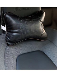 Buy Car Neck Pillows Both Side Pu Leather 2pieces Pack Headrest Fit for Most Cars Filled Fiber Universal Car Pillow (Black) in UAE