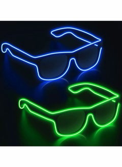 اشتري Luminous LED Glasses Glow in the Dark 2 Packs Light up glasses for Rave Party, EDM, Disco, Concert with EL Wire Flashing and Blinking Modes, Green & Purple في السعودية
