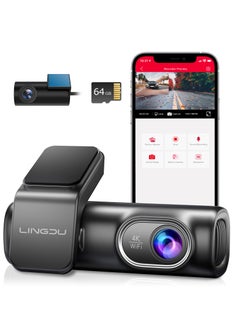 اشتري LINGDU LD01 4K Dash Cam Front and Rear with 64GB SD Card, Built-in 5GHz WiFi GPS, Front 4K/2.5K and Rear 1080P Dual Dash Camera for Cars, Loop Recording, 24 Hours Parking Mode, Voice Control, APP في السعودية