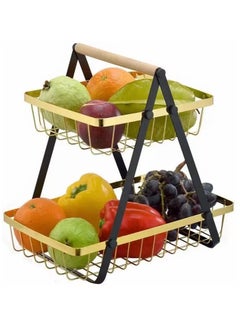 Buy VIO® 2-Tier Countertop Metal Fruit Basket, Fruit Bowl, Bread Basket, Vegetable Holder for Kitchen Storage Stand (Golden) in UAE