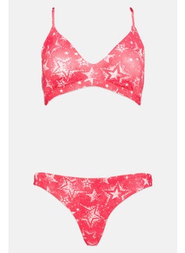 اشتري Women 2 Pcs Allover Print Padded Top And Bottom Bikini Set, Red/White في الامارات