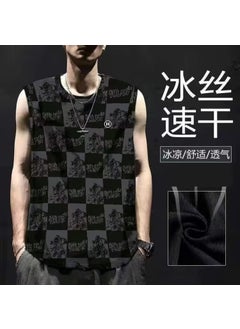 Buy Summer Mens Sleeveless Tank Top Casual Fashion Loose Thin Breathable T-Shirt Black in Saudi Arabia