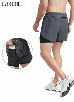 Buy Men's Running Athletic Workout Sports 2 in 1 Running Shorts Quick Dry Lightweight Gym Athletic Workout Shorts for Men with Phone Pockets in UAE