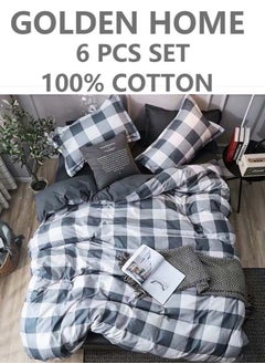 Buy 6-Piece Single Size Cotton Printed Combination Duvet Cover Set Includes 1xFitted Bedsheet 120x200+30cm, 1xDuvet/Bed Cover 160x210 cm, 2xPillowcase 55x80cm, 2xCushion Case 45x70cm Multicolour in UAE