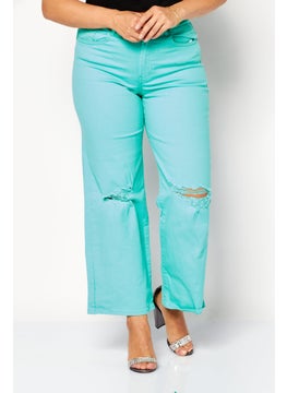 Buy Women Wide Leg High Waist Denim Pants, Marine Green in UAE