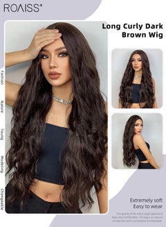 Buy Long Curly Dark Brown Wig, Women's Middle Parting Natural Soft Synthetic Heat Resistant Hair Wig for Wedding Cosplay Party Daily Wear, 65cm (26 inches) in Saudi Arabia