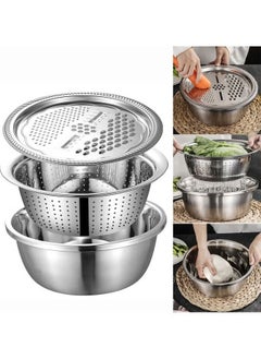 Buy 3Pcs/Set Grater Strainer Sieve Basin Washing Bowl Set Vegetable Cutter Stainless Steel Kitchen Tool for Knead Dough Salad multicolor 28x28x28cm in Egypt