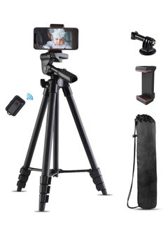 Buy QITELE Cell Phone Tripod 53" Extendable Phone Tripod, Lightweight Travel Tripod with Bluetooth Remote Shutter, Portable Pouch & 1/4" Standard Screw for iPhone Android Phones, Camera & Projector… in UAE