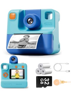 اشتري Kids Camera,Children Print Camera,Instant Camera Toddler Digital Camera with 1080P HD Video Camera,2.0"IPS Screen Printing Instant Camera for Girls Boys 3-12, 3 Roll No-Ink Print Paper 32G SD Card في الامارات