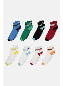 Buy Men 8 Pairs Stripe Ankle Socks, White Combo in Saudi Arabia