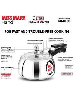 Buy Miss Mary Aluminium Inner Lid Handi Pressure Cooker 3 Litre Silver MMH30 in UAE