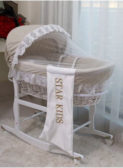 Buy Baby Moses Basket Cradle With Rocking Stand, Light Brown in Saudi Arabia