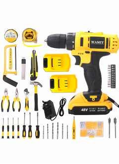 Buy 48V Cordless Drill Set, 128PCS Electric Drill Tool Kit with 3/8" Keyless Chuck of Metal & 18+2 Clutch with Impact, Max Torque 40Nm, 2-Variable Speed, Professional Household Home Tool Kit Set in Saudi Arabia