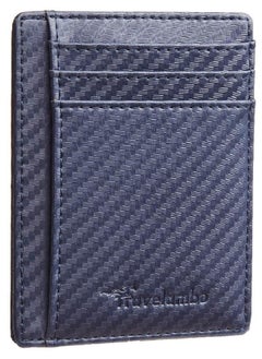 Buy Travelambo Front Pocket Minimalist Leather Slim Wallet RFID Blocking Carbon Fiber Texture(Navy Blue) in UAE