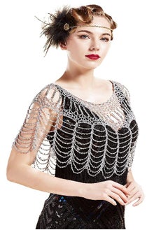 Buy BABEYOND 1920s Shawl Wraps Beaded Net Evening Cap Wedding Bridal Shawl Scarf (Silver) in UAE