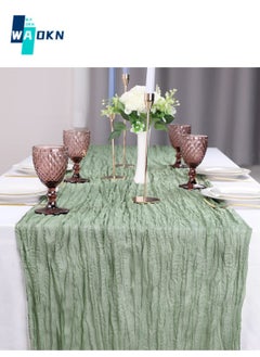 اشتري 3m Thick Polyester Table Runner, Green Wedding Tablecloth, 90x400cm Bohemian Gauze Tablecloth, Rustic Transparent Table Decoration for Romantic Bridal Shower, Baby Shower, Birthday Party في السعودية