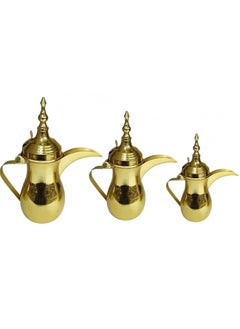 Buy Stainless Steel Coffee Dallah Arabic Pot 3 PC Set Gold in Saudi Arabia