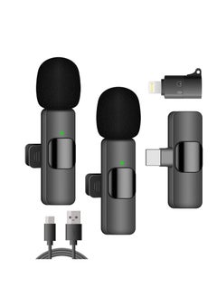 اشتري ELIKLIV Wireless Lapel Lavalier Microphone for Android & iPhone iPad Recording,Plug-Play Lapel Auto-syncs Mic for YouTube, Facebook Live Stream, Video Recording(2 Microphones & 1 Receiver) في السعودية