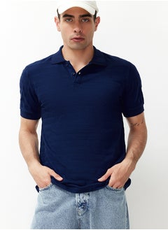 Buy Navy Blue Regular/Normal Cut Textured Polo Neck T-Shirt TMNSS24PO00042 in Egypt