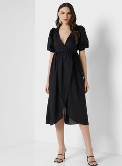 Buy V Neck Puff Sleeve Slip Dress in Saudi Arabia