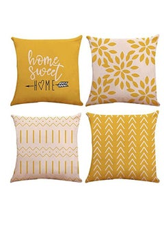 Buy Throw  Pillow Covers Set of 4, Modern Sofa Decorative Linen Fabric Cushion Case for Home Decoration 45x45cm (Yellow) in UAE