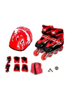 Buy Full flashing wheels skate shoes with protective safety equipment kit for children red color size S from 26-32 in Saudi Arabia