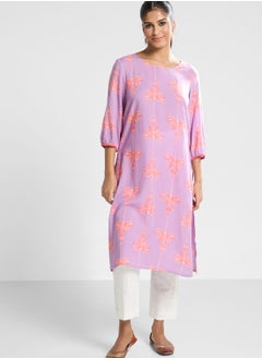 Buy Crew Neck Floral Printed Kurti in UAE