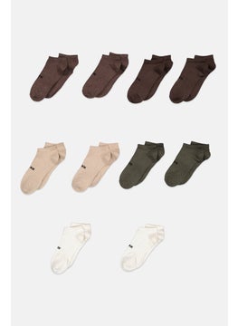 Buy Men 10 Pair Textured Socks, Brown/Olive Combo in Saudi Arabia