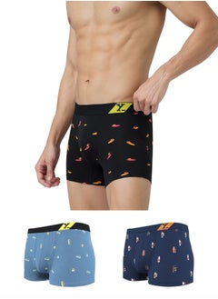 Buy Pack of 3 Men's Splash 100% Super Combed Cotton Regular Fit Printed Antibacterial Trunks in UAE