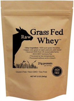 Buy Raw Grass Fed Whey - Happy Healthy Cows, COLD PROCESSED Undenatured 100% Grass Fed Whey Protein Powder, GMO-Free + rBGH Free + Soy Free + Gluten Free + No Added Sugar, Unflavored, Unsweetened (12 OZ) in UAE