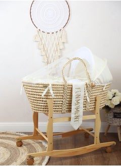 Buy Baby cradle Moses basket for babies with mosquito net with wooden holder with wheels in Saudi Arabia