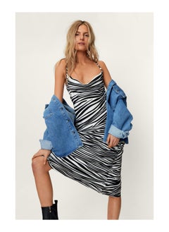 Buy Zebra Printed Satin Cowl Neck Slip Dress in UAE