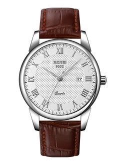 Buy Watches for Men Quartz Simulated Clock Leather Water Resistant Watch 9058BW in Saudi Arabia