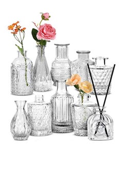 اشتري Glass Bud Flower Vase – Pack of 10 Clear Glass for Mini Flowers Vase-Sturdy Textured Scratch Free for Wedding Decorations & Table Top Decor في السعودية