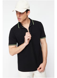 Buy Black Regular/Regular Fit Zipper Detailed Polo Neck T-shirt TMNSS20PO0102 in Egypt