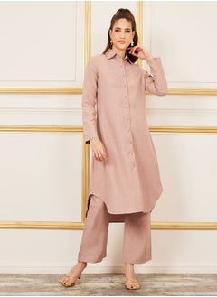 Buy Curved Hem Longline Shirt and Wide Leg Pant Set in Saudi Arabia