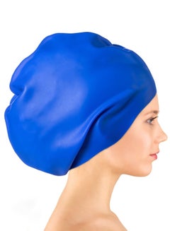 اشتري Oversized Women's Swimming Cap for Long Curly Hair blue 30*29.5*22CM في السعودية