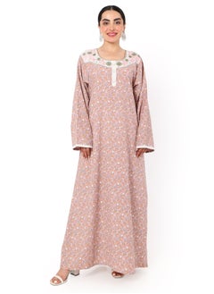 Buy MULTICOLOUR SMALL FLORAL PRINTED AND EMBROIDERD ARABIC KAFTAN JALABIYA DRESS in Saudi Arabia