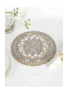 اشتري Andie Handcrafted Round Beaded Placemat, White & Gold - 35 cm في الامارات