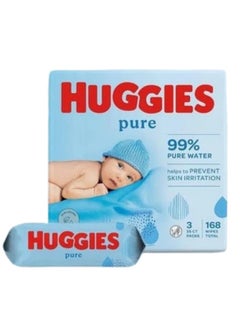 اشتري مناديل الأطفال Huggies Pure، عرض 2+1 مجانًا، 56 منديل × 3 عبوات (168 منديل) في مصر
