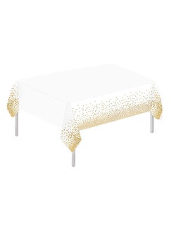 اشتري Disposable Dot Table Cover For Bridal Shower, Wedding Birthday And Party Decorations - White/Gold في الامارات