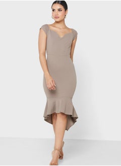 Buy Sweetheart Neck Ruffle Hem Dress in Saudi Arabia