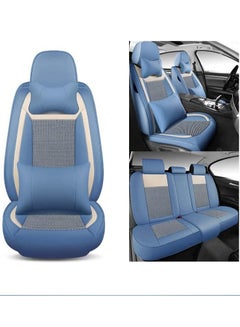 Buy Summer Luxury PU Leather Car Seat Cover, Full Set Breathable Car Seat Cover Universal Fit for 5 Seat Vehicles with Pillows (Blue) in UAE