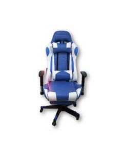 Buy Gaming chair with blue footrest and white leather in Saudi Arabia