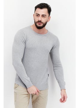 Buy Men Round Neck Plain Long Sleeves Sweatshirt, Grey in UAE