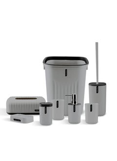 Buy 8-Piece Bathroom Accessories Set Grey in Saudi Arabia