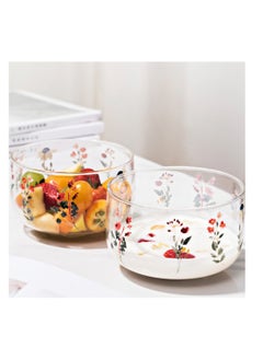 Buy Borosilicate Salad, Dessert Serving Bowls With Japanese Floral Print, 650 ML, Set Of 2 in UAE